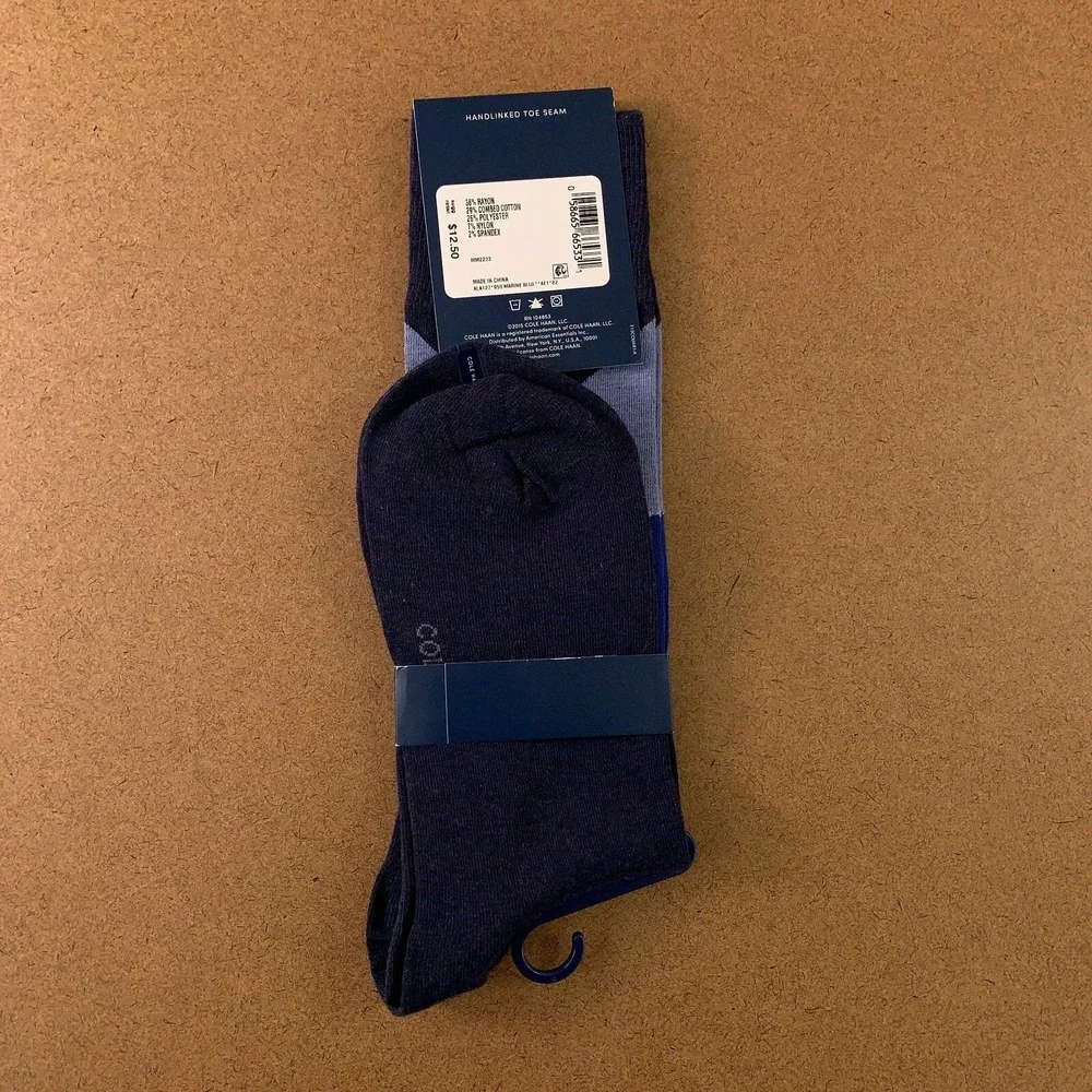 Cole Haan Mens Shoe Size 7-12 Navy Blue Diamond Classic Crew Socks 1 Pair NWT